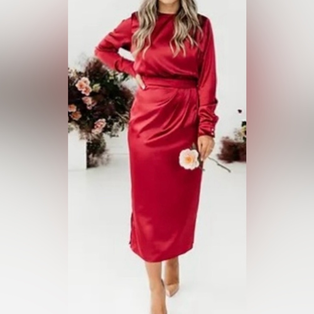Llane long sleeve red satin dress